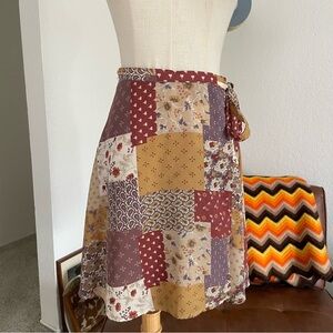 Vintage 1990s Contempo Casuals Floral Paisley Hearts Patch Style Wrap Skirt